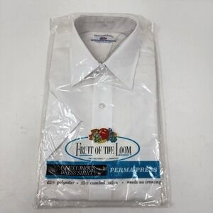 Fruit Of The Loom VTG 60's 70's White Button Up Short Sleeve Shirt Size 14*2 NOS